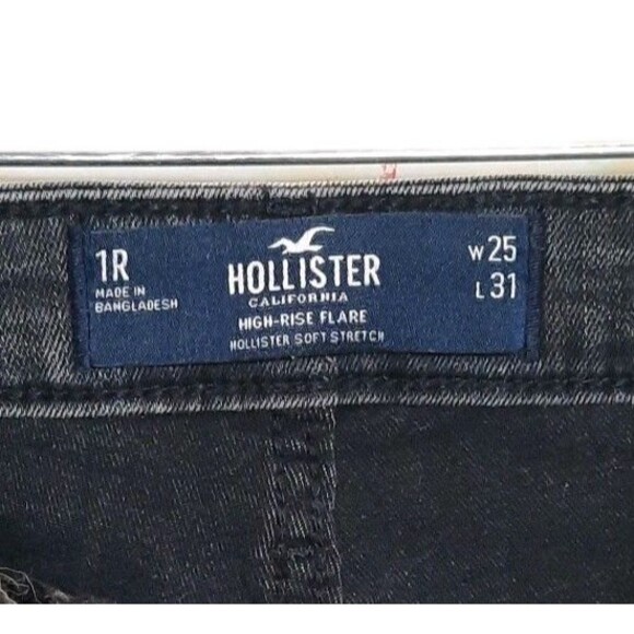 Hollister Jeans Women's High Rise Flare Charcoal Black Wash Raw Hem Size 25x31 - Picture 3 of 5